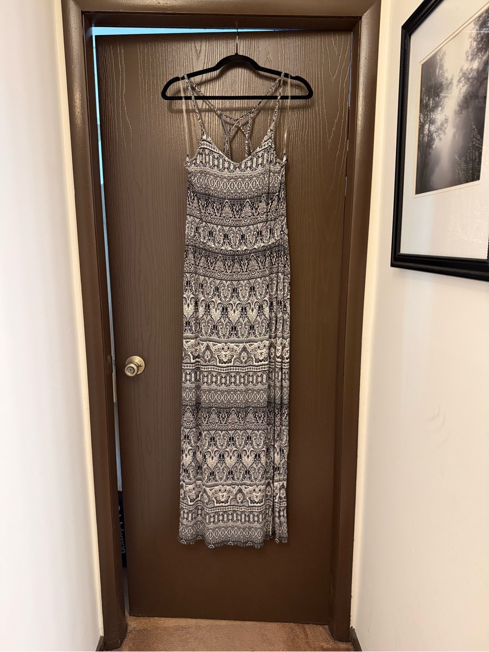 American Eagle Outfitters Black and White Geometric Strappy Maxi Dress